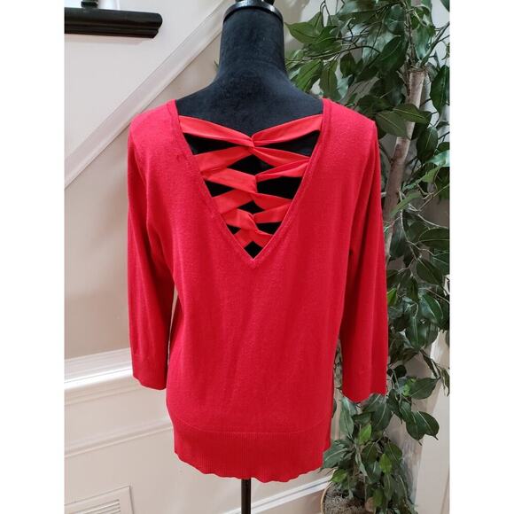 Cable & Gauge Women's Red Solid Rayon Round Neck Long Sleeve Sweater Size XL - Picture 11 of 11
